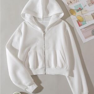 White Cropped Zip-Up Hoodie